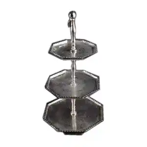 Round Shape Large Size For Aluminum Silver Finishing 3 Tier Cake Stands With Handle For Sale