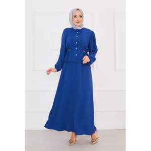 Hijab plisado de cintura índigo, conjunto modesto de 2 piezas - Product Image 6