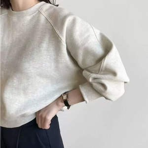 Pull-over à manches longues col rond patchwork personnalisé pour femmes couleur unie 380g sweat à capuche en molleton de coton - Product Image 3