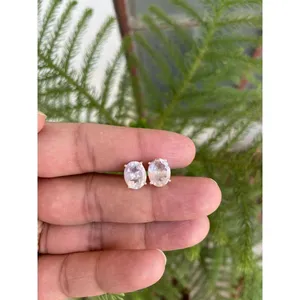 Natural Rose Quartz Oval Cut <b>Stud</b> <b>Earrings</b> 925 Sterling Silver Handmade Fine Gemstone Jewelry Wholesale Supplier - Product Image 1