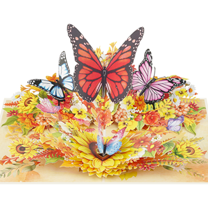 Tarjetas de Papel 3D Pop-Up Personalizadas con Diseño de Flores y Mariposas de Otoño, Venta al por Mayor de Fábrica - Product Image 1