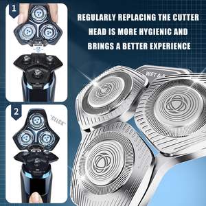 Paquete de 2 cabezales de afeitado de repuesto plateados, afeitadora eléctrica rotativa de doble cuchilla, compatible con rostro y cuerpo, resistente al agua IPX7 - Product Image 6