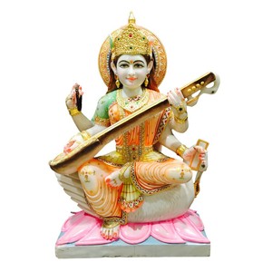 หินอ่อนสีขาวสีสันสดใสราคาต่ํา Saraswati Mata Moorti สําหรับการบูชาและตกแต่งบ้านผู้ค้าส่งรูปปั้น Saraswati Mata - Product Image 4