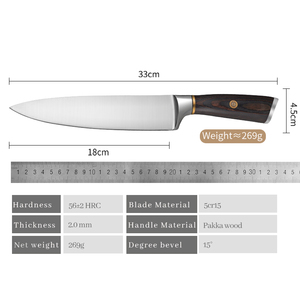 Commandes en gros personnalisées Service OEM ODM Couteau de chef de cuisine professionnel en acier inoxydable avec manche en bois Pakka - Product Image 5