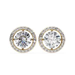 Bijoux fins, boucles d'oreilles en diamant taille brillant 1 carat, plaqué or massif 14 carats, diamants certifiés IGI, boucles d'oreilles de style classique - Product Image 3