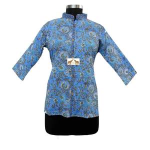 100% Cotton <b>Indian</b> Hand Block Printed Tunics <b>Tops</b> Women's Casual Ethnic Wear Collar Shirt Similar to a Gown - Product Image 2