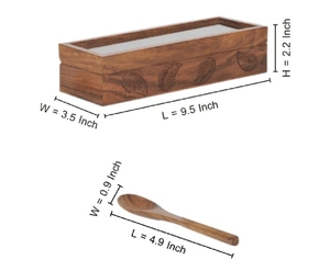 Boîte à épices multi-usages en bois gravée à la main avec cuillère en bois de sheesham Namak Daani avec 3 cloisons et cuillère - Product Image 6