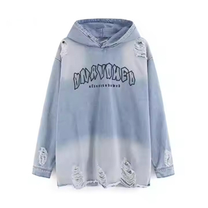 เสื้อฮู้ดผู้ชายผ้าฝ้าย 100% สำหรับฤดูหนาว ทรงปกติ สวมใส่สบาย อุ่น ทนทาน ล้างสีแบบแอซิดวอช พิมพ์ลายขาดๆ แบบดิสเทรส ผ้าฟลีซ - Product Image 3