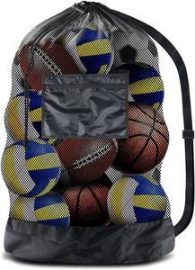 <span class=keywords><strong>Bolsa</strong></span> de malla de gran capacidad para almacenamiento de pelotas grandes, para rugby, fútbol, baloncesto, voleibol, fútbol americano, mochila de hombro con cubierta de malla, bolsas de malla engrosadas - Product Image 3