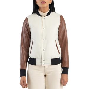 Chaquetas universitarias con bordado de logotipo personalizado para mujer, venta al por mayor, ropa de calle de béisbol, Mangas de cuero, prendas de vestir sólidas, chaqueta universitaria para mujer - Product Image 4