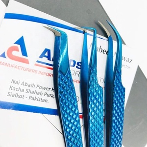 Venta al por mayor de pinzas para extensiones de pestañas de agarre de diamante de acero inoxidable sólido logotipo personalizado punta de fibra azul de plasma sostenible - Product Image 6