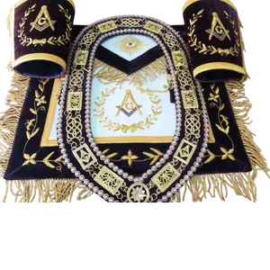 Masonic מפואר bason apron, אזיקים עם שרשרת צווארון שרשרת סרום יד מטילי זהב & חוט