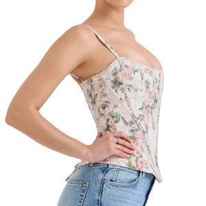 Débardeur court sans bretelles respirant pour femme, style corset, imprimé floral – Hauts élégants sexy et style club en Spandex/Polyester, vente en gros - Product Image 3