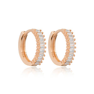 17 mm Clear Zircon Stone Baguette <b>Hoop</b> Earrings Wholesale 925 <b>Sterling</b> <b>Silver</b> Women Jewelry - Product Image 5