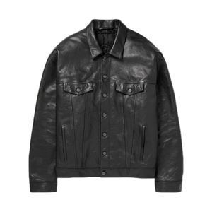 Chaqueta de cuero de camionero ajustada para hombre de alta calidad genuina Chaquetas de cuero clásicas High Street Moto Biker chaqueta casual inteligente - Product Image 1
