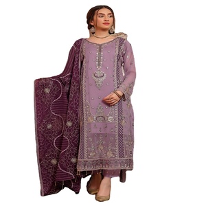 Luxury <b>3</b>-Piece Traditional Chiffon Salwar Kameez Collection Weddings Heavy Embroidery Ethnic Modern Design Bin Hameed Zabeen - Product Image 1