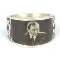 Anillo de Plata de Ley 925 con Forma de Rostro para Hombre, con Foto de Kemal Ataturk, Bisel de 2.1x1.5cm, Joyería Cultural Coleccionable para Uso Diario