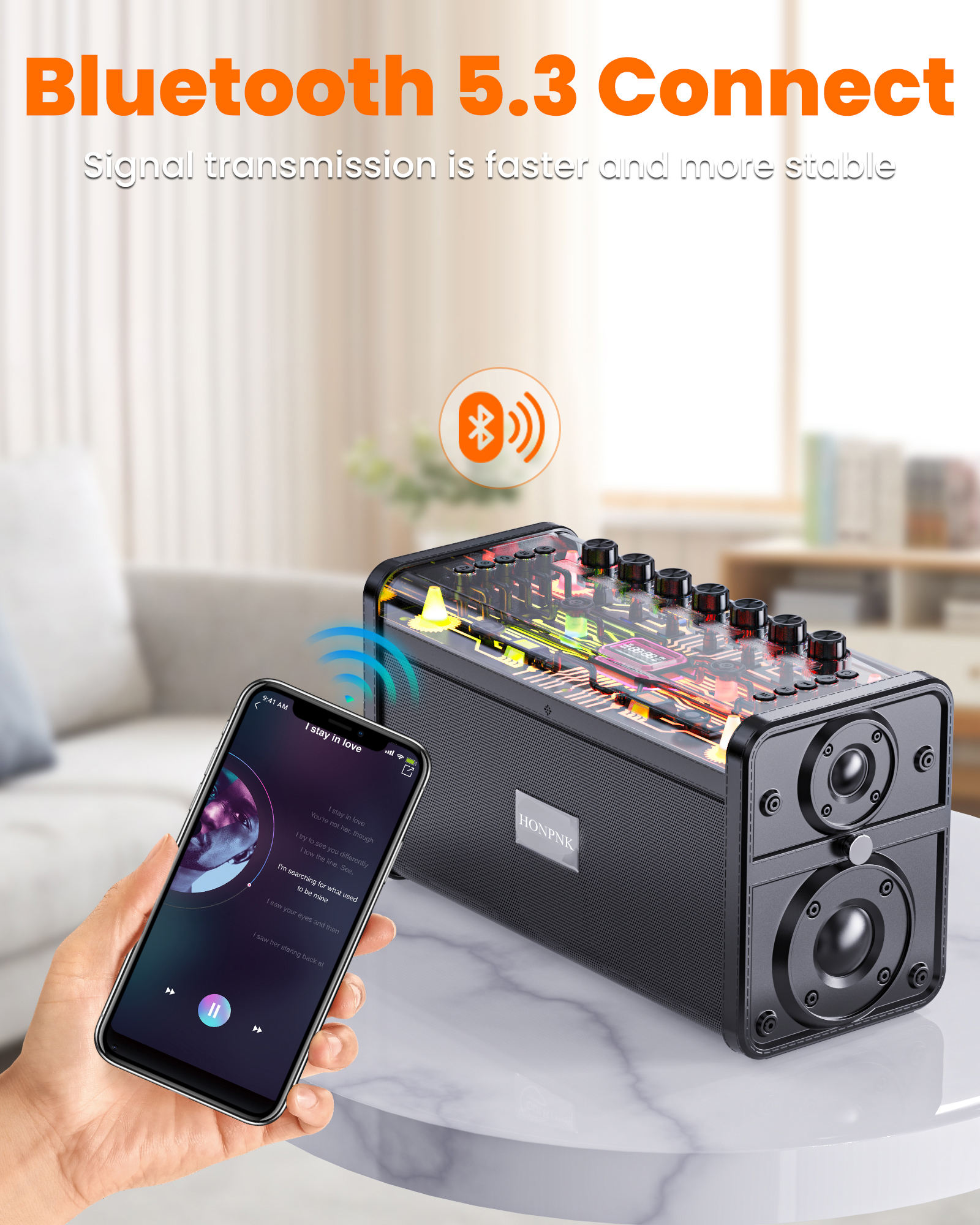 HONPNK Record Player with RGB LED Lighting and Wireless Mechanical Fashion Subwoofer Exquisite Battery-Powered Gift