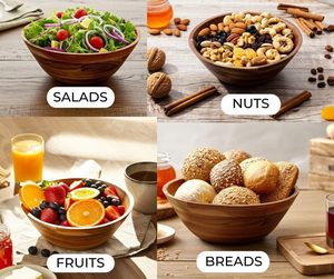 Bol en bois solide fait à la main personnalisé nouveaux articles de cuisine écologiques pour la salade et le service des aliments - Product Image 4