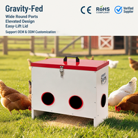 Mangeoire à poulet JH-Mech Gravity, larges ouvertures rondes, résistante aux intempéries, en acier thermolaqué argenté, vente en gros