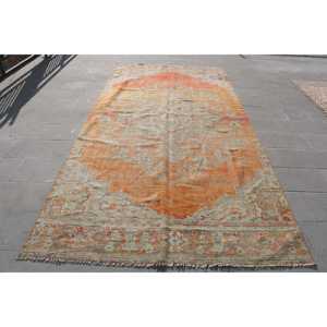 พรมวินเทจขนาด 5.7x11.9 ฟุต พรมตุรกี พรมลายดอกไม้สีส้ม ทำจากขนสัตว์ - Product Image 1