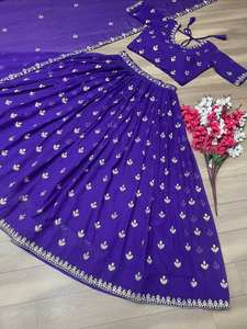 Lehenga Choli en soie bleu royal pour les fêtes Cancan-Toile entièrement évasée avec paillettes de fil Blouse cousue et Dupatta - Product Image 4