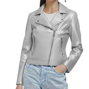 Veste d'hiver pour femme de luxe, nouveau style, cuir véritable, teinture unie, col montant, fermeture éclair, personnalisable - Product Image 3
