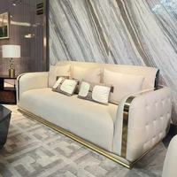 Ensemble de canapés Chesterfield de luxe moderne en bois de teck et cuir PU, avec dossier capitonné écologique, pour entrée, salon, appartement, hôtel