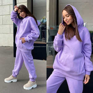 Nouveaux vêtements de Sport d'hiver pour femmes ensembles de survêtement couleur unie à manches longues 2 pièces pantalons de survêtement et sweat à capuche écologiques grande taille - Product Image 5