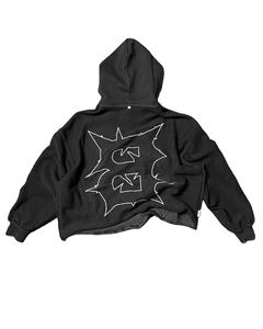 Oversized Zip up Custom Wholesale Cropped Distressed <b>Applique</b> Embroidered Hoodie <b>Applique</b> Distressed Pullover Patch Hoodie - Product Image 4