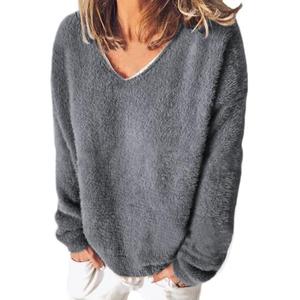Wholesale Customized Women's Premium Quality V-Neck Pullover <strong>Sweaters</strong> Casual Style Top with Contrast Strap for Winter - Product Image 2