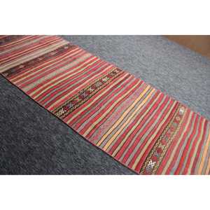 Tapis turc 2,6 x 11,2 pieds, tapis Kilim, tapis rayé arc-en-ciel en laine - Product Image 3