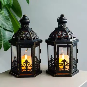 H.M.A Handicrafts Minimalist Black and <b>Gold</b> <b>Lantern</b> with Glass Panels for Stylish Candle Display - Product Image 5