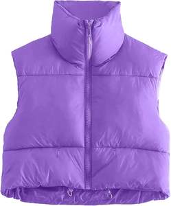 Automne hiver décontracté femmes laine Zip Crop sans manches veste nouveau Style de rue rembourré gilet avec bouffant col montant hommes veste - Product Image 1