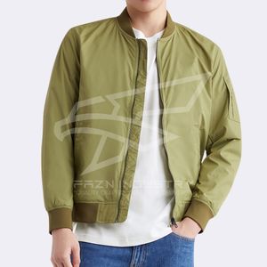 2025 luxe hommes fermeture éclair Bomber veste haute tissu couleur unie hiver vêtements de plein air avec col montant vestes pour hommes - Product Image 1