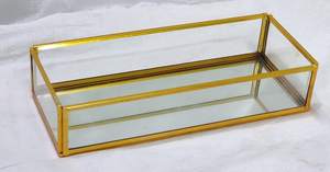 Vente directe d'usine, plateau à bijoux en verre avec cadre en laiton doré fait à la main, à un seul niveau, de qualité alimentaire, moderne, décoratif, pour table - Product Image 3