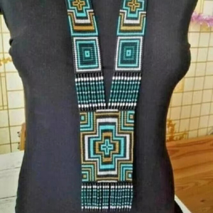 Collar Pendientes Diamante Flor Patrón Colorido Retro Boho Delight Vintage Declaración Conjunto Artesanal Cuentas de Vidrio Gargantilla - Product Image 2