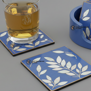 ชุดที่รองแก้ว24ชิ้นทำมือสีฟ้าและสีขาวมุกพร้อมที่จับสำหรับโต๊ะกาแฟค็อกเทล - Product Image 4