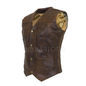 Chaleco de piel de vaca para motorista, con cordones laterales, estilo clásico Vintage, de cuero - Product Image 6