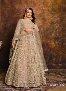 Red de mariposa de ropa india y pakistaní con bordado, traje Anarakali largo de trabajo de espejo con borde de encaje de trabajo bordado Dupatta - Product Image 4