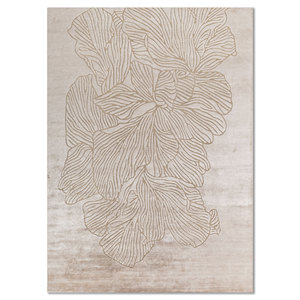 Tapis Aibz-1045 Azalea Ivoire en Soie de Bambou Noué à la Main avec Zari, Motif Floral Abstrait, Viscose 10mm pour la Maison, le Couloir, pour les Adolescents - Product Image 1
