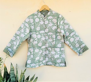 Manteau matelassé imprimé bloc fait main pour femmes bohème Vintage décoration florale coton veste réversible col montant pour l'hiver - Product Image 1