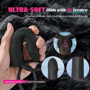 Anneau pénien vibrant en silicone à retardateur de charge, godemiché et plug anal portable pour couple - Product Image 2