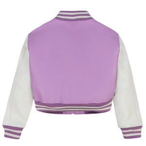 High Quality Plus Size <b>Waterproof</b> Breathable Knitted Winter Real Leather Varsity Jacket Women Reversible <b>Zipper</b> Crop Body - Product Image 4