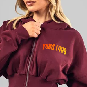 Nouveau crop top décontracté d'hiver, sweat à capuche streetwear zippé, manches longues à côtes larges, respirant, délavé à l'acide, logo frontal, pour femme - Product Image 5