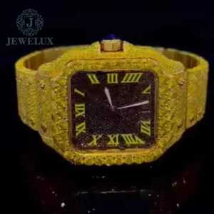 Reloj cuadrado de lujo con diamantes de moissanita, diseño dorado antiguo, banda ancha, movimiento automático, estilo helado, edición limitada, analógico - Product Image 4