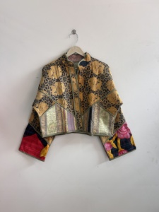 Quilted <b>Kantha</b> Handmade Vintage <b>Jacket</b> Reversible Crop Kiara Cut <b>Jacket</b> - Product Image 1
