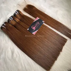 Best Vietnamese Wholesale Supplier 12A Grade Color Weft Bone Straight Hair 100% Raw Human Hair Extensions Golden Brown