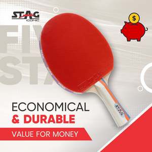 Raquette de tennis de table Stag Iconic 5 étoiles professionnelle durable à poignée droite avec caoutchouc à picots vers l'extérieur en bois et fibre de carbone 156x150mm - Product Image 3
