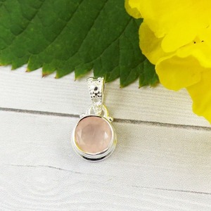 Collar de Plata de Ley 925 para mujer con colgante de piedras preciosas de cuarzo rosa, regalo de boda perfecto, joyería fina estampada - Product Image 2